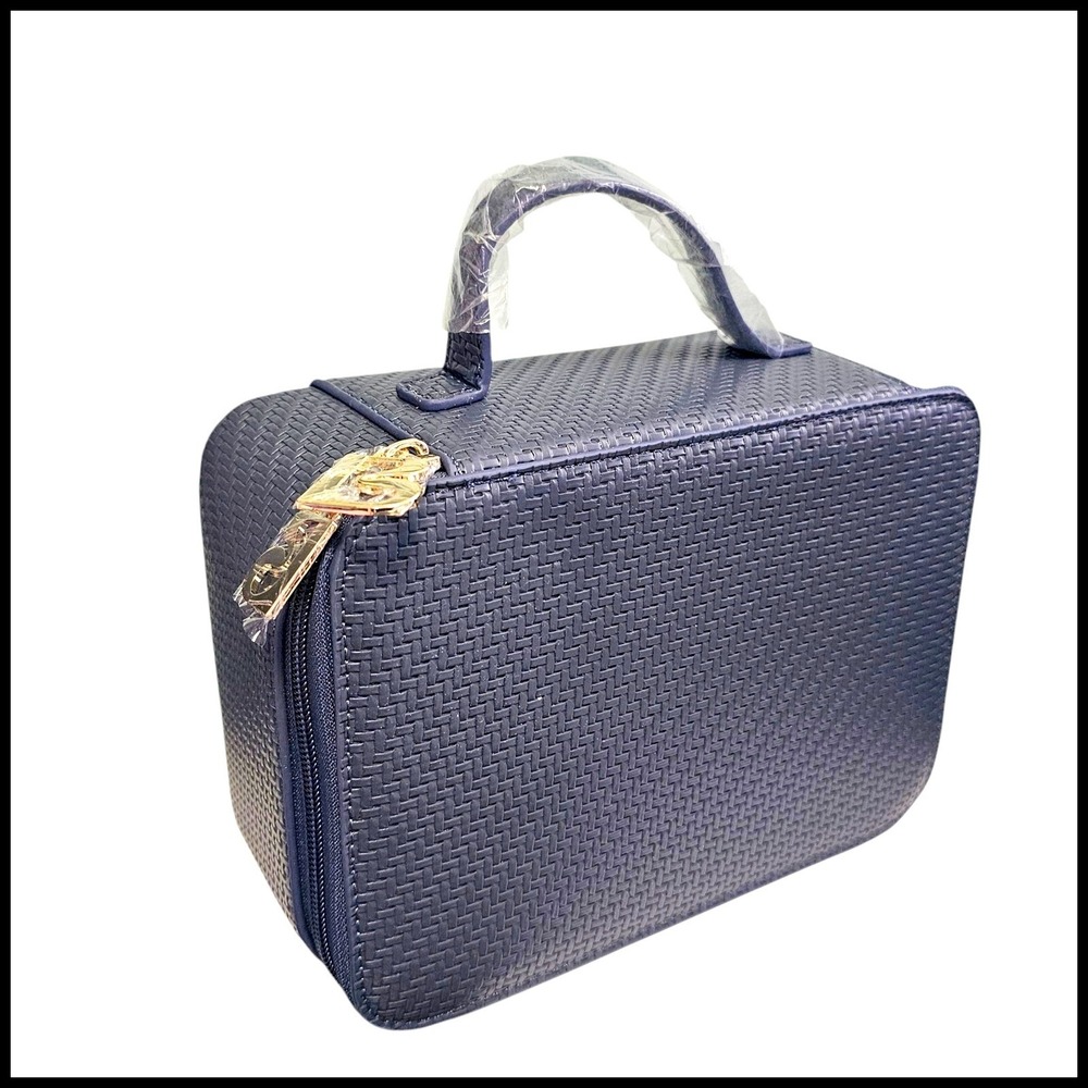 Bluemercury Cosmetic Travel Case Makeup Organizer Train Case with Handle Blue